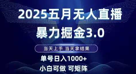 2025五月无人直播暴力掘金3.0，当天上手，当天拿结果，单号日入1k+小白可做可矩阵【揭秘】-优优云创