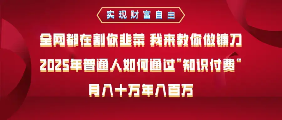 全网都在割你韭菜 我来教你做镰刀，2025年普通人如何通过知识付费，月入十万年入百万–实现财富自由-优优云创