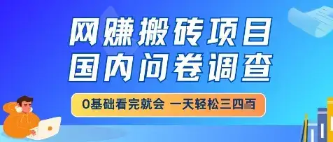 网创搬砖项目，国内问卷调查，小白轻松上手，一天三四张的也不难，干就完了【揭秘】-优优云创