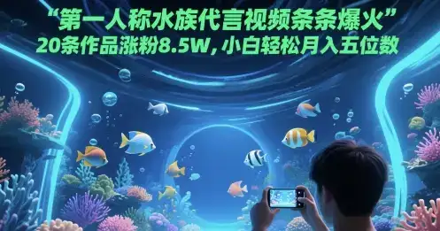 第一人称水族代言视频条条爆火，20条作品涨粉8.5W，小白轻松月入五位数-优优云创