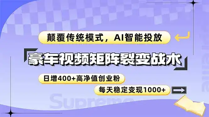 豪车视频矩阵裂变战术，颠覆传统模式，AI智能投放，日增400+高净值创业…-优优云创