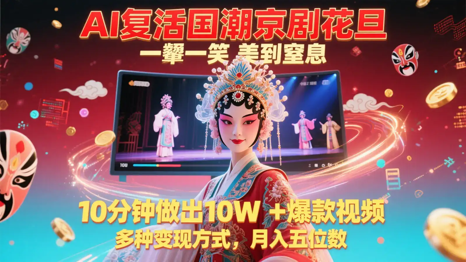 AI复活国潮京剧花旦，一颦一笑美到窒息，10分钟做出10W+爆款视频，多种变现方式-副业吧