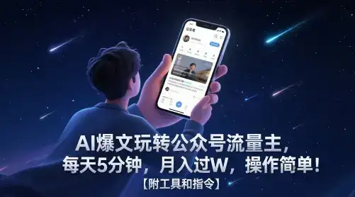 AI爆文玩转公众号流量主，每天5分钟，月入过W，操作简单！【附工具和指令】-优优云创