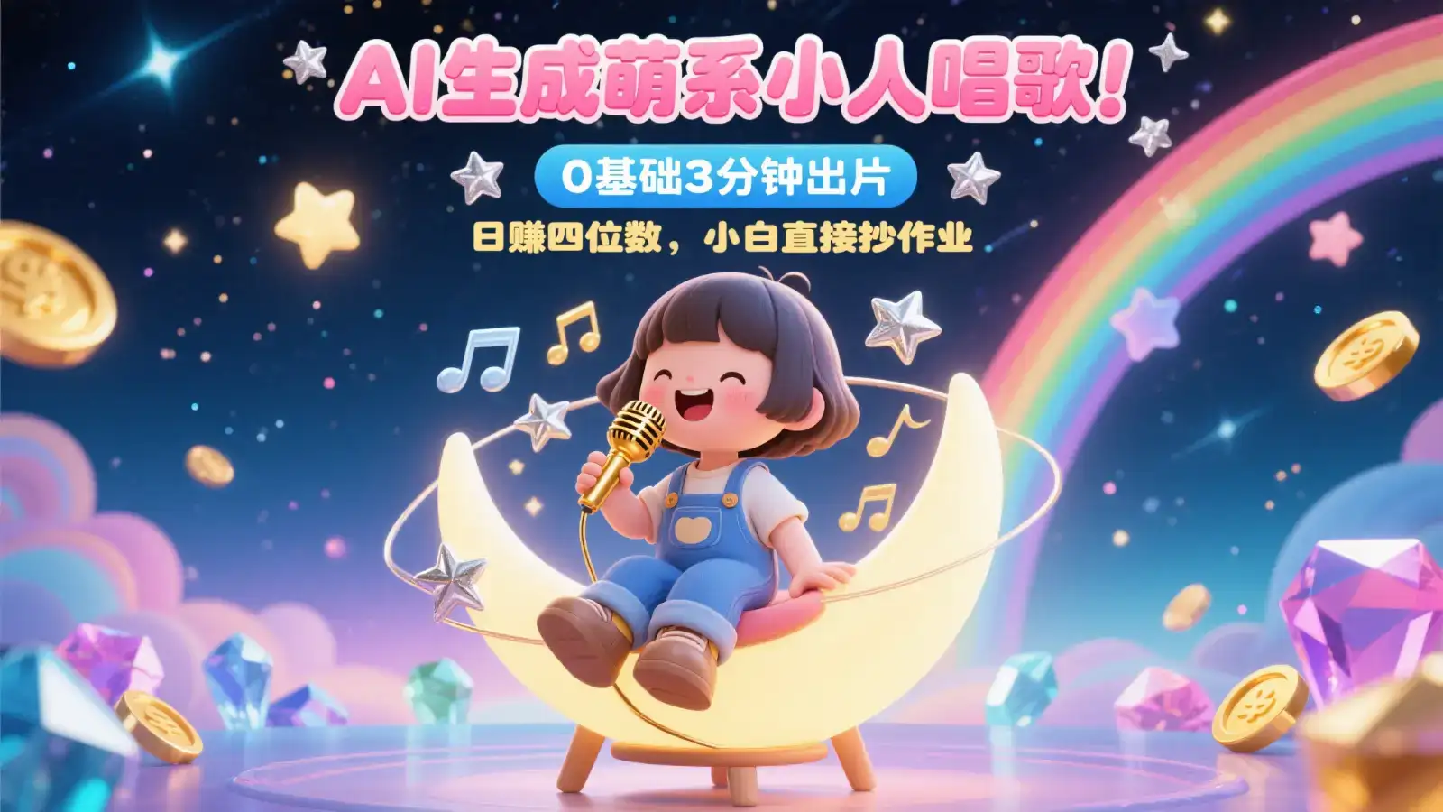 AI生成萌系小人唱歌！0基础3分钟出片，28个作品涨粉9万，日赚四位数，小白直接抄作业-优优云创