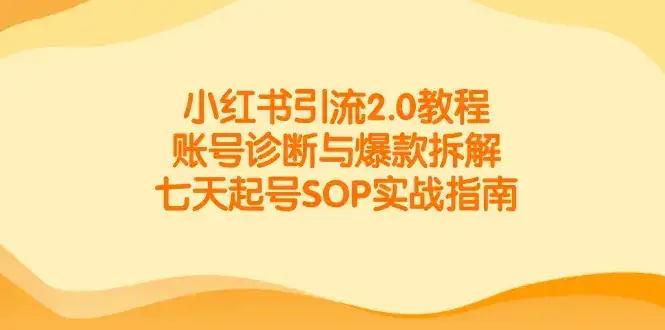 小红书引流2.0教程，账号诊断与爆款拆解，七天起号SOP实战指南-副业吧