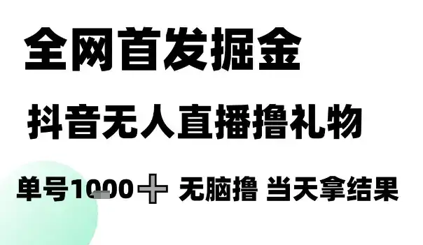 全网首发掘金抖音无人直播撸礼物，单号1k +无脑撸，当天拿结果【揭秘】-优优云创