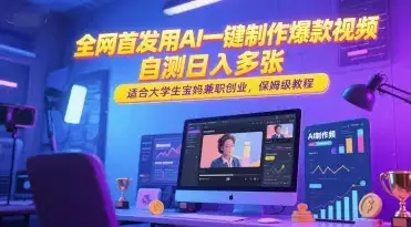 全网首发用AI一键制作爆款视频，自测日入多张，适合大学生宝妈兼职创业，保姆级教程-优优云创