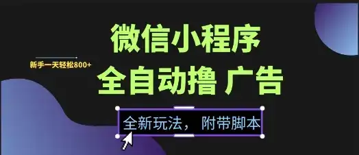 微信小程序全自动撸广告项目，彻底解决没流量的问题，新手一天8张+【揭秘】-副业吧