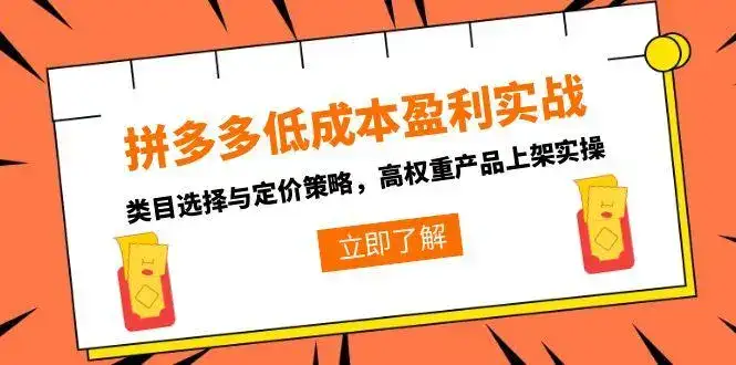 拼多多低成本盈利实战，类目选择与定价策略，高权重产品上架实操-副业吧