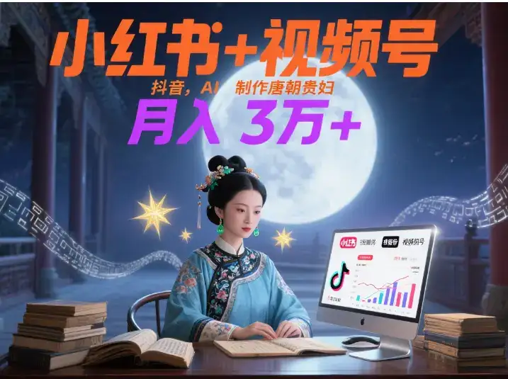小红书+视频号+抖音，AI轻松制作唐朝贵妇IP，毒鸡汤、励志、减肥瘦身、养生赛道轻松切入，每天30分钟，轻松产出N条，月入3万+-优优云创