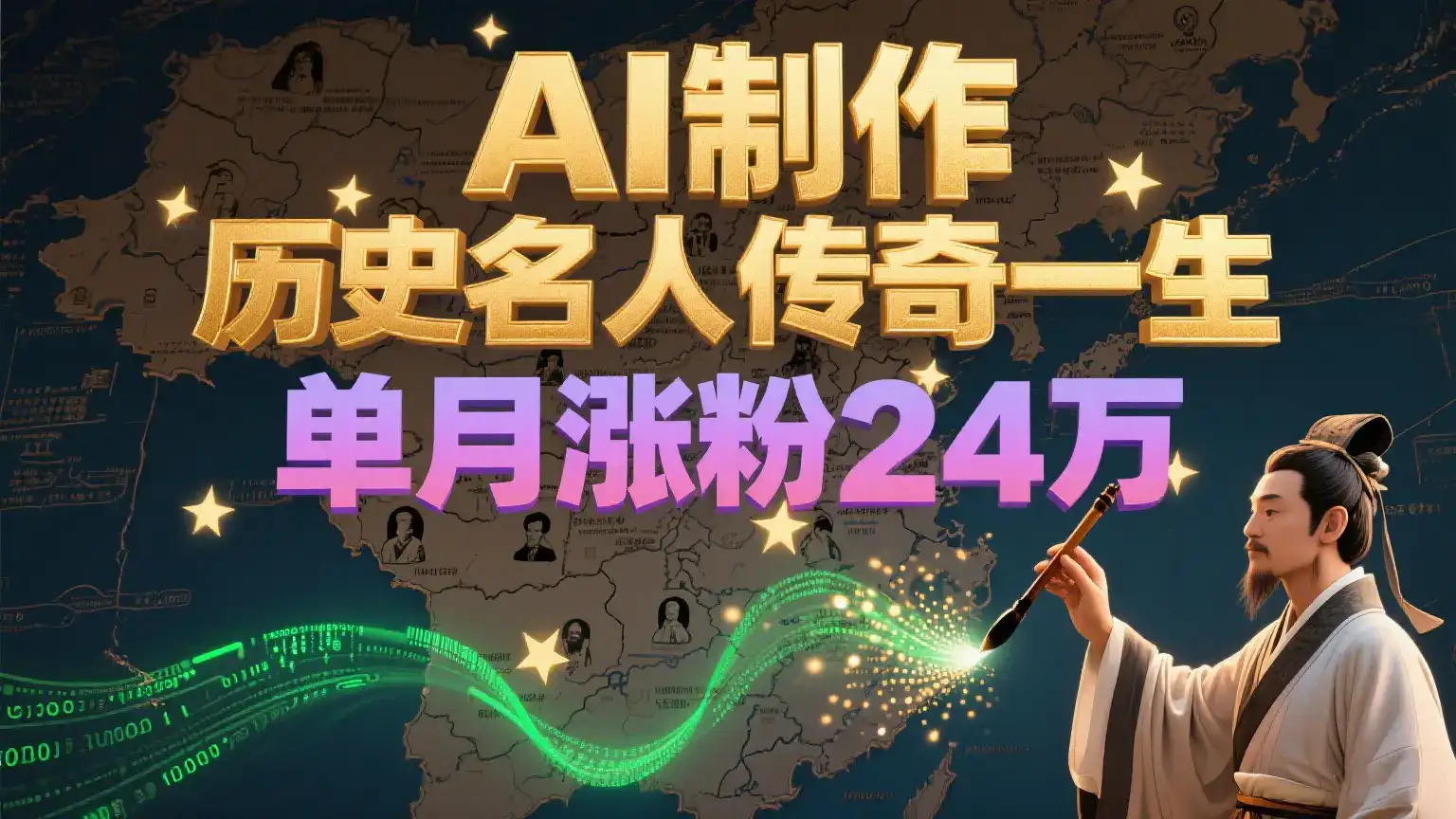 暴力起号！用AI制作历史名人传奇一生，单月涨粉24万，涨粉+变现赛道黑马来了-优优云创