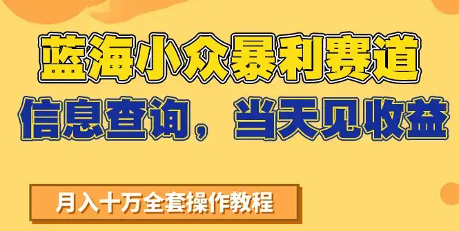 蓝海小众暴利赛道，信息查询，当天见收益，不讲玄学，7天搞了2万+-优优云创
