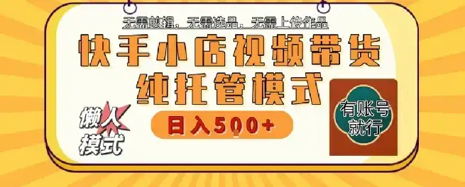 快手小店托管代运营，无需剪辑，无需选品，无需上传作品，全程无需操作，轻松月入5k+【揭秘】-优优云创