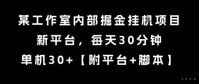 某工作室内部掘金挂G项目，新平台，每天30分钟，单机30+【揭秘】-副业吧