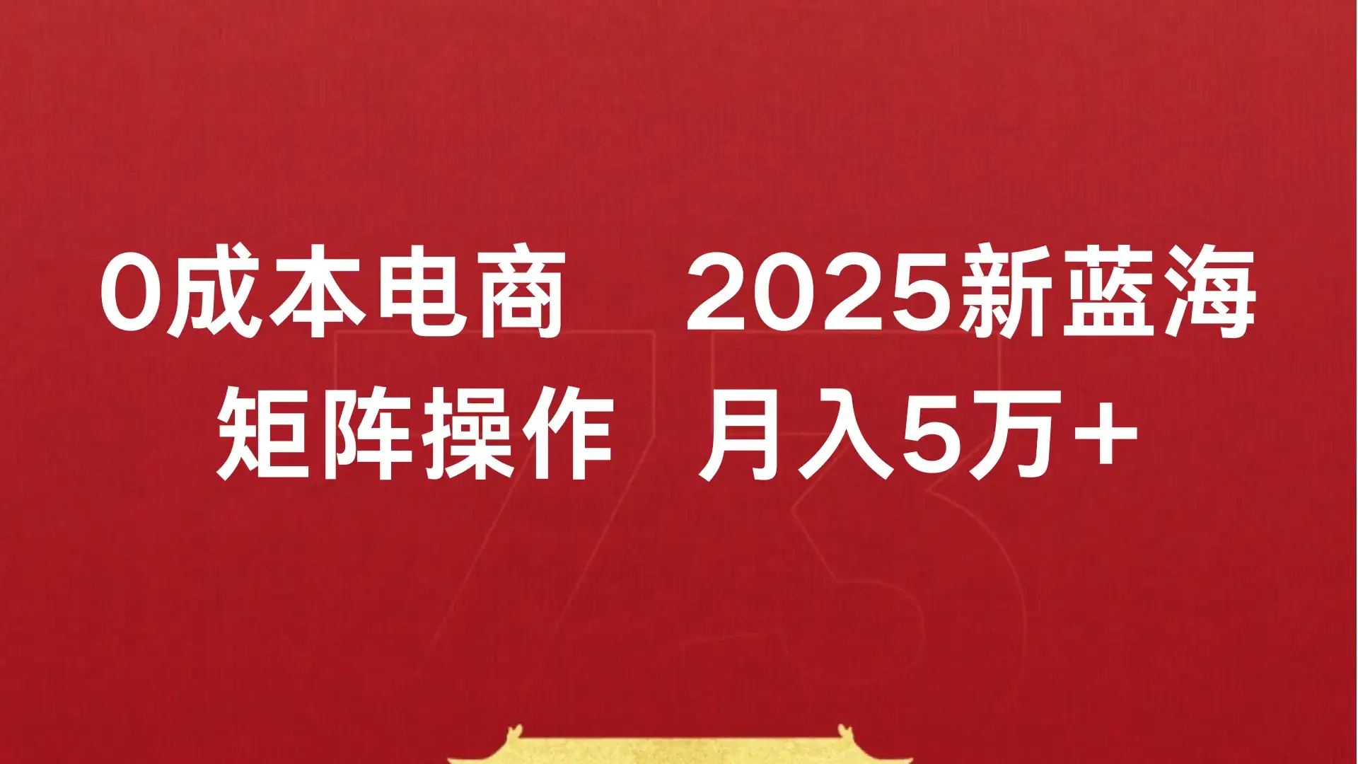0成本电商，2025新蓝海，矩阵操作 月入5万+-副业吧
