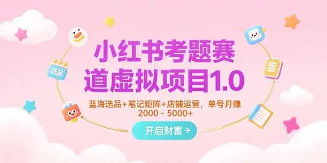 小红书考题赛道虚拟项目1.0，蓝海选品+笔记矩阵+店铺运营，单号月赚5000+-优优云创