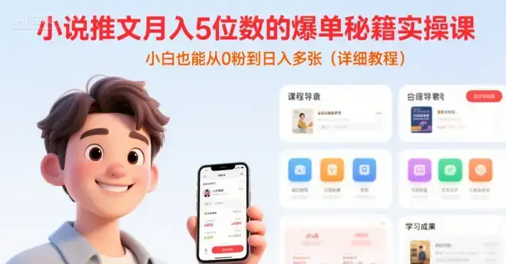 小说推文月入5位数的爆单秘籍实操课，，小白也能从0粉到日入多张(详细教程)-优优云创