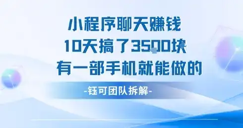 小程序聊天挣钱10天搞了3.5k，有一部手机就能做的-优优云创