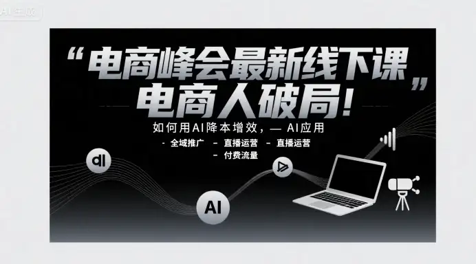 【精】电商峰会最新线下课，电商人破局，如何用AI降本增效，AI应用-全域推广-直播运营-付费流量-优优云创