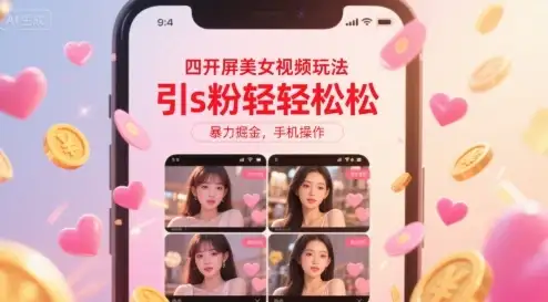 四开屏美女视频玩法，引s粉轻轻松松，暴力掘金，手机操作【揭秘】-优优云创