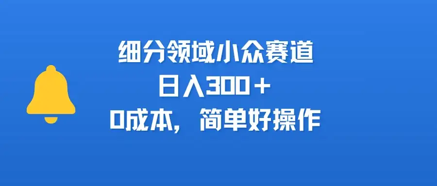 细分领域小众赛道，日入300＋，0成本，简单好操作-副业吧