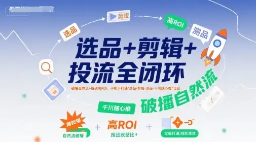 选品+剪辑+投流全闭环，破播自然流+撬动高ROI，手把手打通“选品-剪辑-测品-千川随心推”全链-优优云创