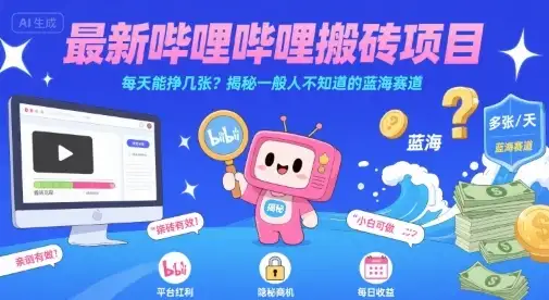 最新哔哩哔哩上B站搬砖项目，每天能挣几张？揭秘一般人不知道的蓝海赛道-优优云创