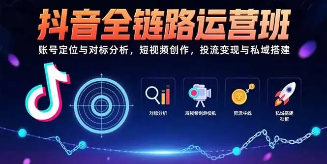 抖音全链路运营班：账号定位与对标分析，短视频创作，投流变现与私域搭建-优优云创