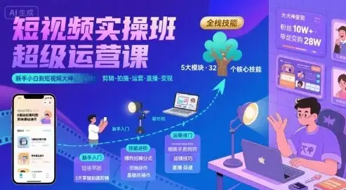 短视频实操班超级运营课,新手小白到短视频大神必修课程,剪辑-拍摄-运营-直播-变现-副业吧