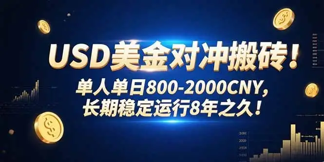 USD美金对冲搬砖!单人单日800-2000CNY,长期稳定运行8年之久!-副业吧