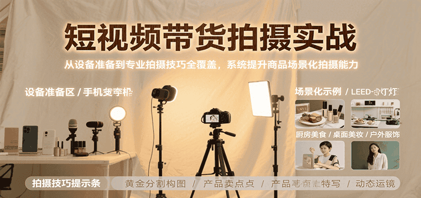 短视频带货拍摄实战，从设备准备到专业拍摄技巧全覆盖，系统提升商品场景化拍摄能力-副业吧
