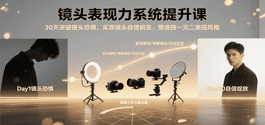 镜头表现力系统提升课，30天突破镜头恐惧实现自信蜕变，塑造独一无二表现风格-优优云创