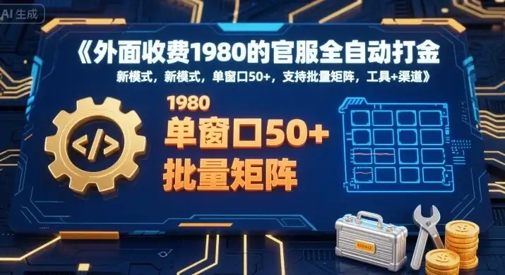 外面收费1980的官服全自动打金，新模式，单窗口50+，支持批量矩阵，工具+渠道【揭秘】-优优云创