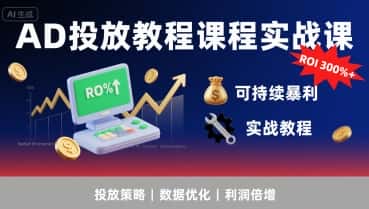 AD投放教程课程实战课，实现广告ROI300%+可持续暴利-优优云创