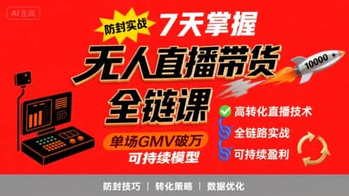 无人直播带货全链防封实战课，7天掌握高转化直播技术，实现单场GMV破万可持续模型-优优云创