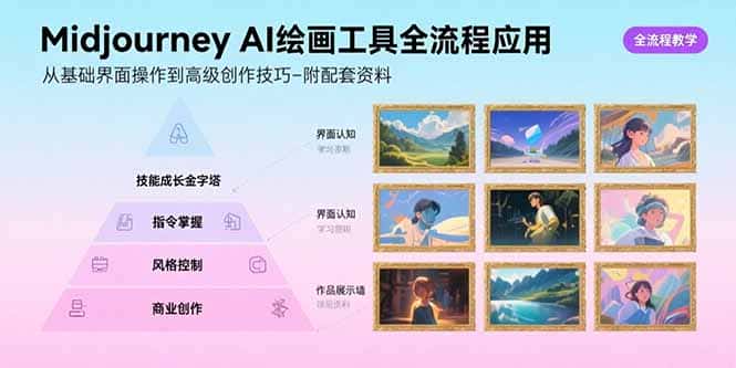 Midjourney AI绘画工具全流程应用，从基础界面操作到高级创作-附配套资料-副业吧