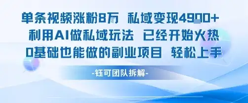 单条视频私域变现4.9k+利用AI做私域玩法 已经开始火热0基础也能做的副业项目轻松上手-优优云创