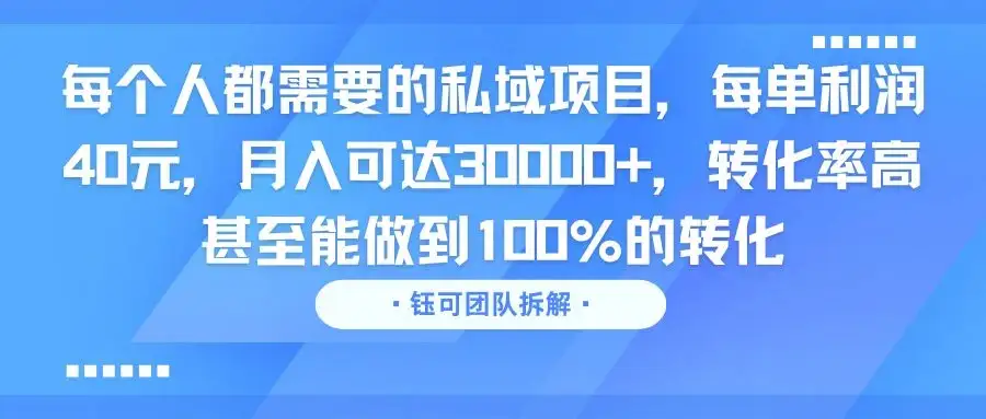 每个人都需要的私域项目，每单利润40元，月入可达30000+，转化率高 甚至能做到100%的转化-优优云创