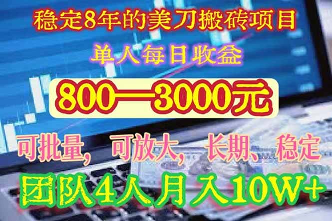 稳定8年的美刀搬砖项目，单人每日收益800—3000.团队4人月入10W+.可线下-优优云创
