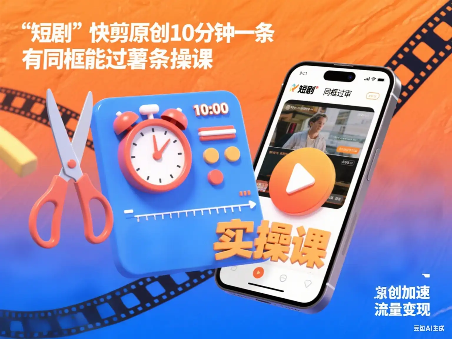 短剧 快剪原创10分钟一条 有同框能过薯条实操课-副业吧