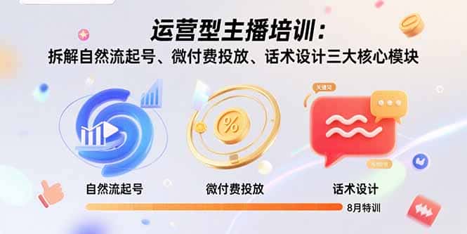 运营型主播培训：拆解自然流起号、微付费投放、话术设计三大核心模块-8月-副业吧