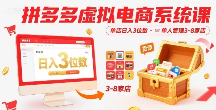 拼多多虚拟电商系统课，单店日入3位数，单人可管理3-8家店【附货源】-优优云创