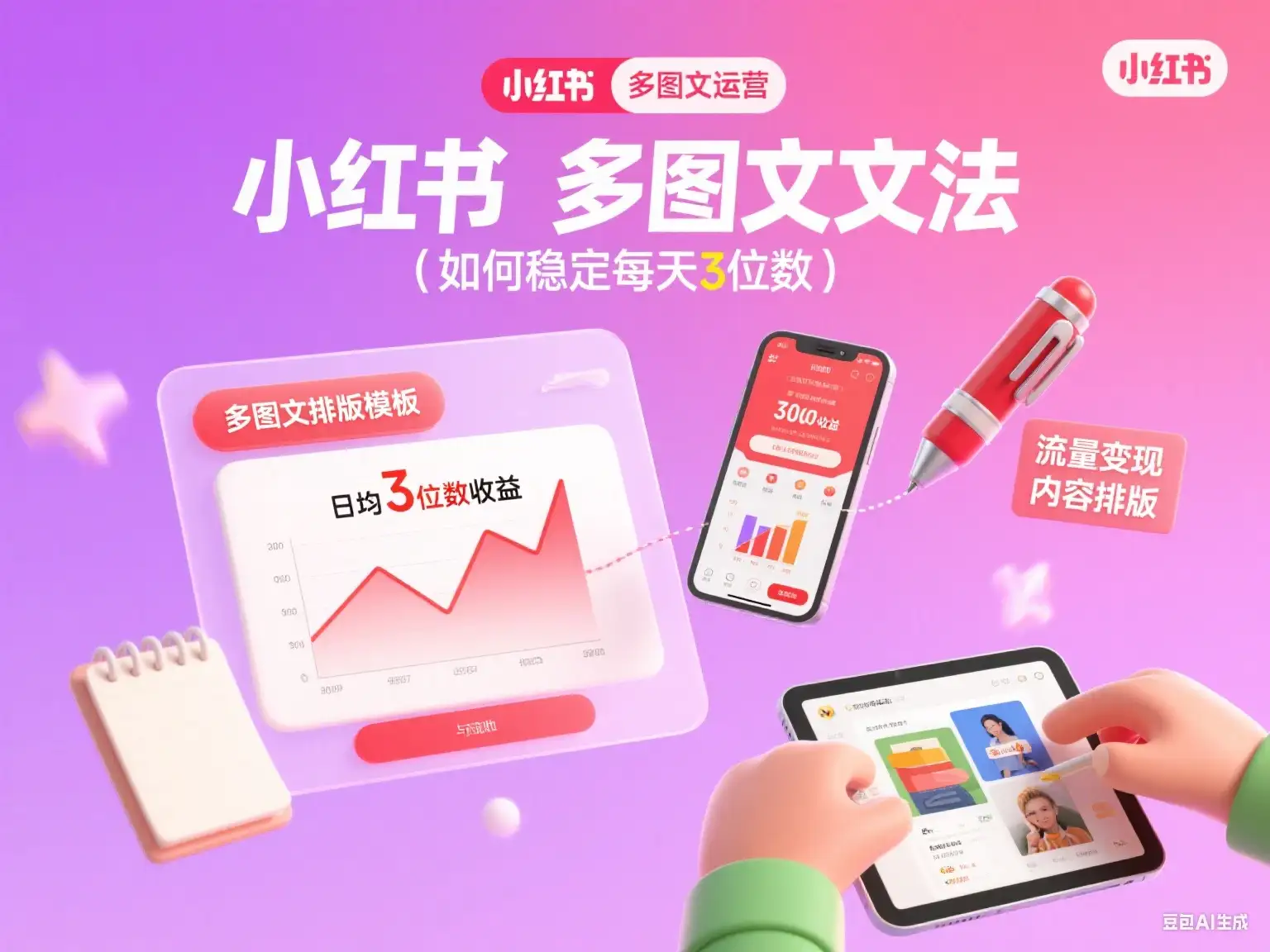 小红书 多图文文法（如何稳定每天3位数）-优优云创