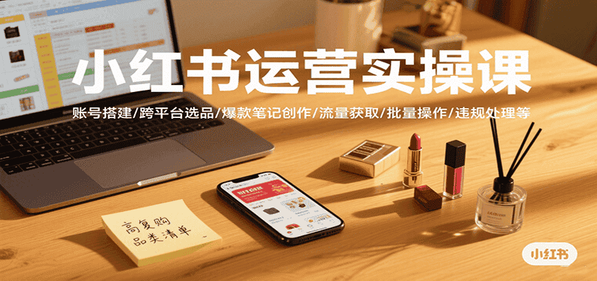 小红书运营实操课，账号搭建/跨平台选品/爆款笔记创作/流量获取/批量操作/违规处理等-优优云创