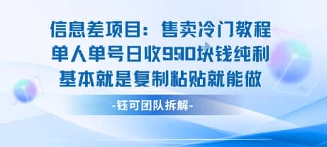 信息差项目：售卖冷门教程单人单号日收9张纯利基本就是复制粘贴就能做-副业吧