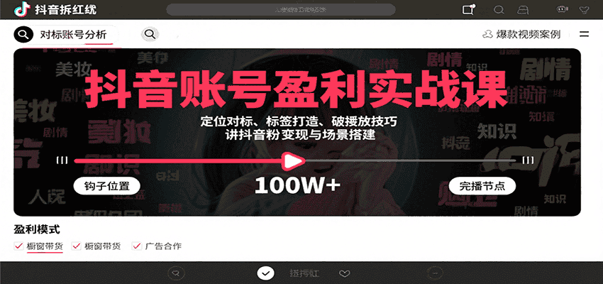 抖音账号盈利实战课，定位对标、标签打造、破播放技巧，讲涨粉变现与场景搭建-优优云创