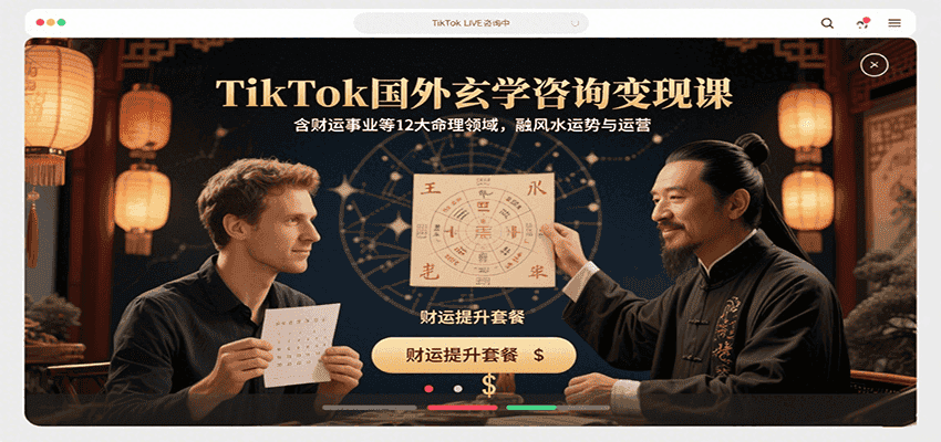 TikTok国外玄学咨询变现课，含财运事业等12大命理领域，融风水运势与运营-优优云创