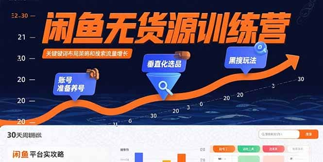 闲鱼无货源训练营：账号准备养号/垂直化选品/黑搜玩法，0基础30天盈利指南-优优云创
