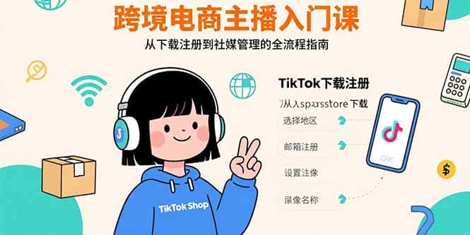 跨境电商主播入门课，TikTok下载注册，支付工具配置，社媒账号管理全流程-优优云创