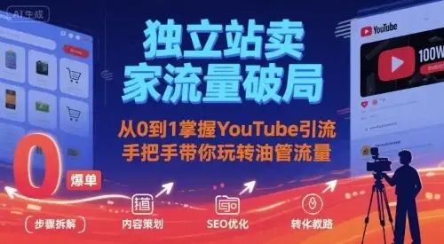【精】独立站卖家流量破局：从0到1掌握YouTube引流，手把手带你玩转油管流量-优优云创